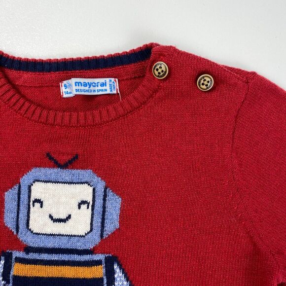 Mayoral Toddler Boys 9M 74cm Robot Red Knitted Pullover Long Sleeve Sweater NWT - Picture 6 of 12